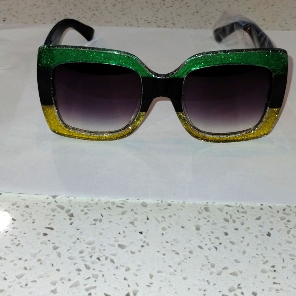Ladies Square Oversized Framed Sunglasses (Green/Yellow w/Black Legs) - New!